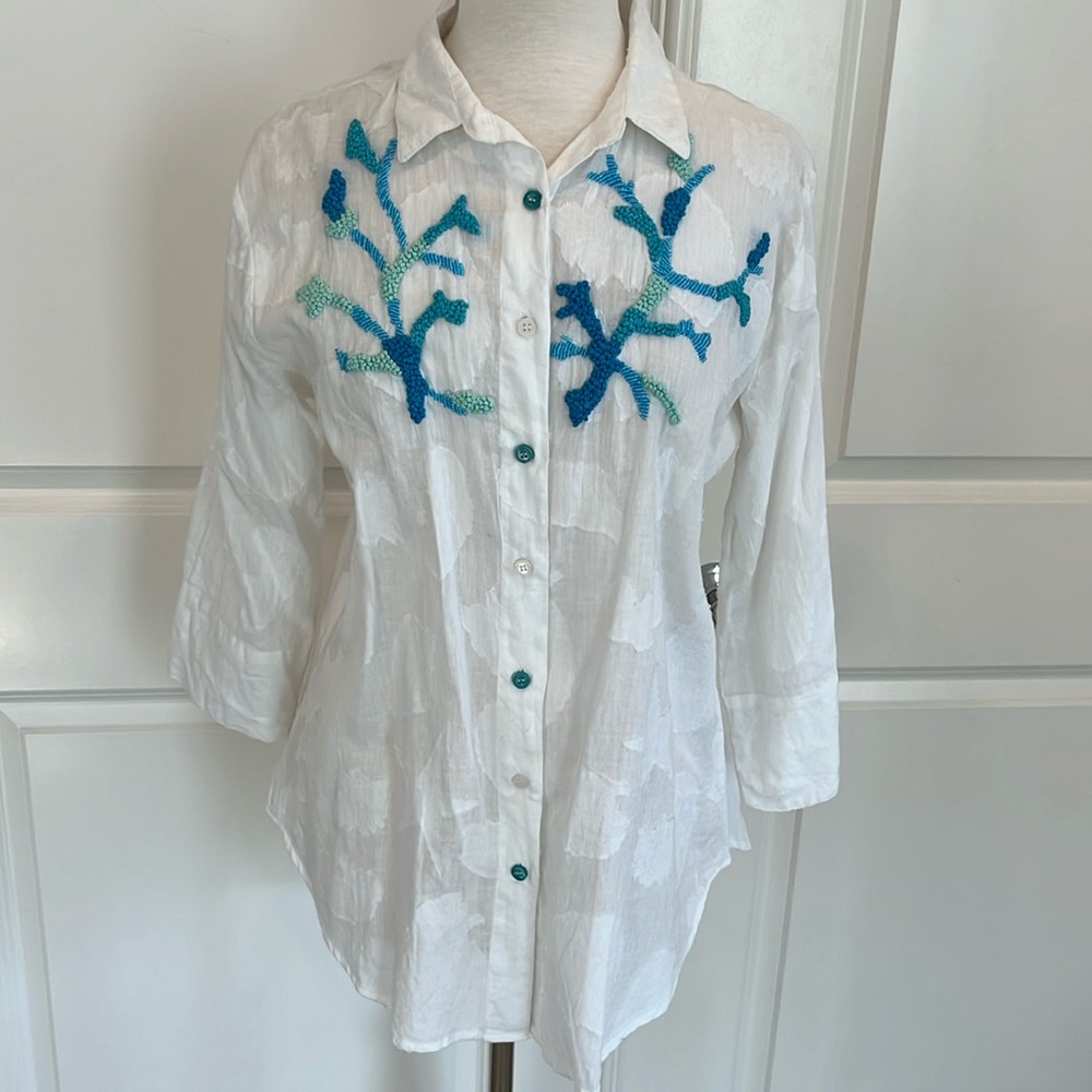 Antica Sartoria White Cotton Blouse Size Medium